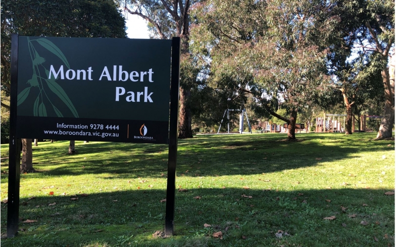 Mont Albert Park is a beautiful landscaped area with a playground.