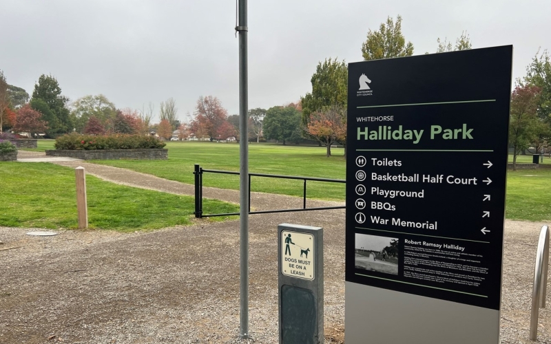 Halliday Park in Mitcham is a popular playground for families. It features many amenities used all year round.